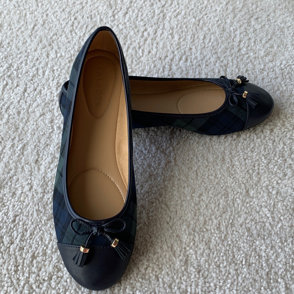 Talbots Navy and Green Plaid Ballet Flat Shoes
